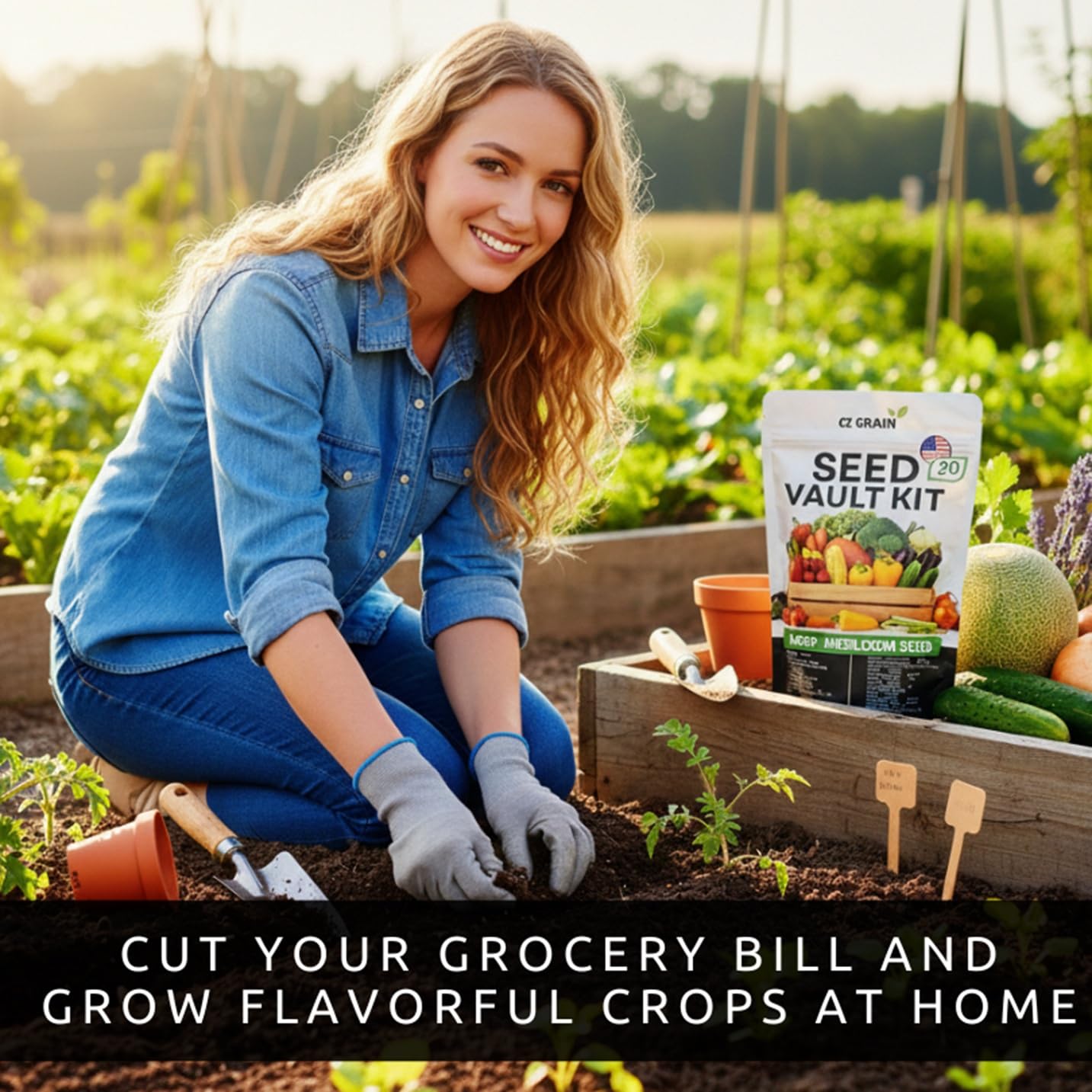 Vegetable & Herb Seed Vault Kit – 30 Variety Heirloom Garden Seed Packets – 16,000+ Non-GMO Seeds for Planting – Survival Garden Starter Set – 30 Plant Markers Included