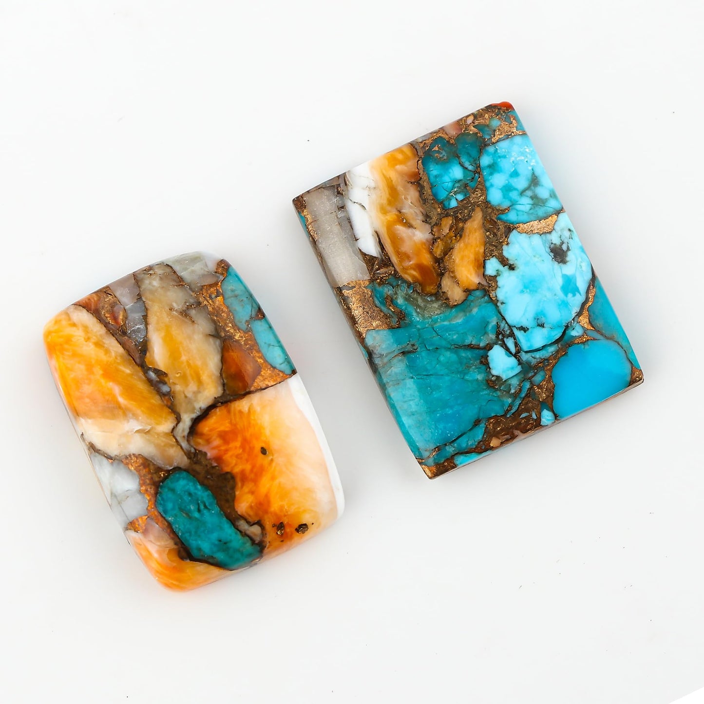 CRYSTALINES (2pcs) AAA Grade Genuine Oyster Turquoise Gemstone, Chakra Healing Crystals, Wholesale Cabochon, Polished Stones Supplies, DIY-Crafts, Jewelry Making, Gem Collection
