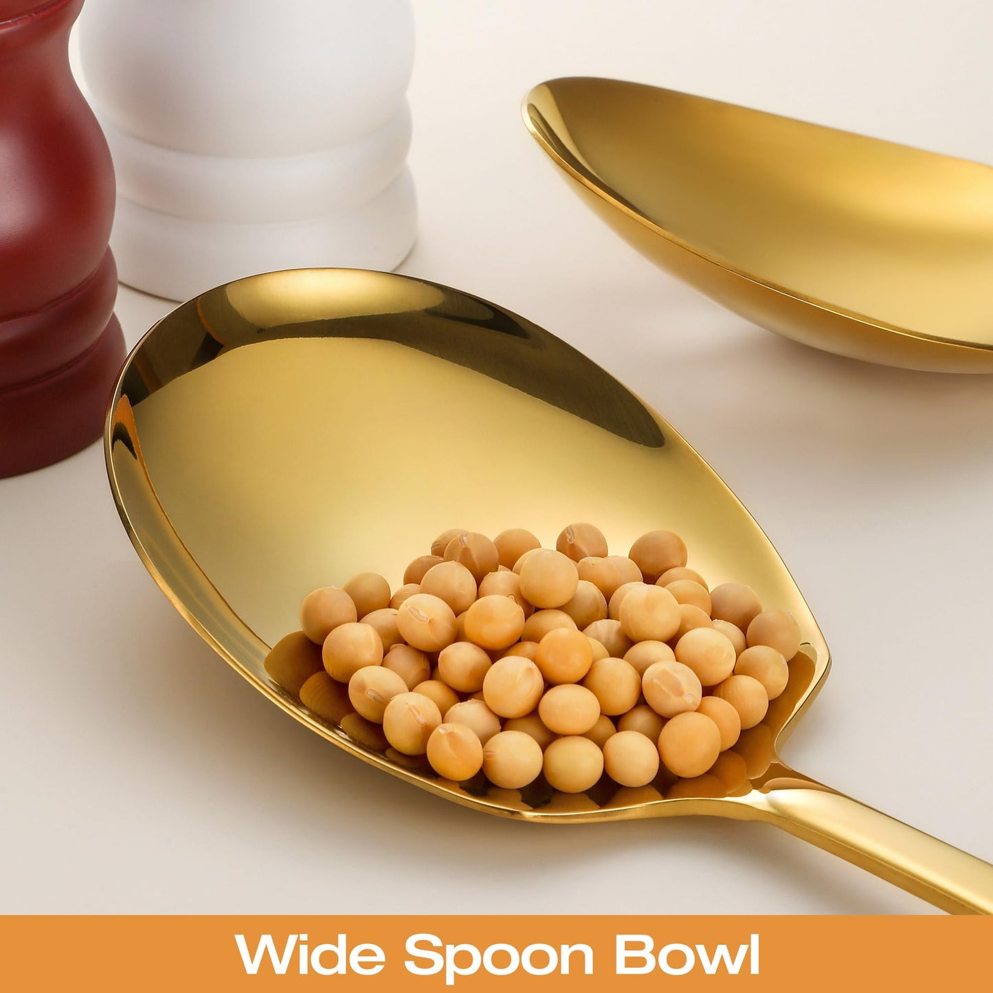 Extra Large Serving Spoons Set 11.7-Inch Gold Serving Utensils 18/8 Stainless Steel Big Metal Spoons for Buffet, Parties, Catering, Banquet - Dishwasher Safe (2-Pack, Gold)