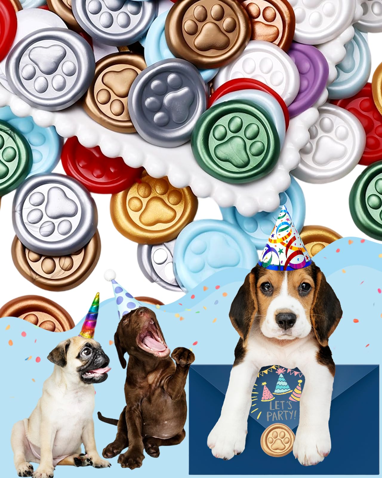 White Paw Wax Seal Stickers-40PCS Bulk Self-Adhesive Vintage Sealing Stickers for Envelopes, Letter, Invitations, Gift Wrapping, Scrapbooking – Cute Animal Footprint Design(White)