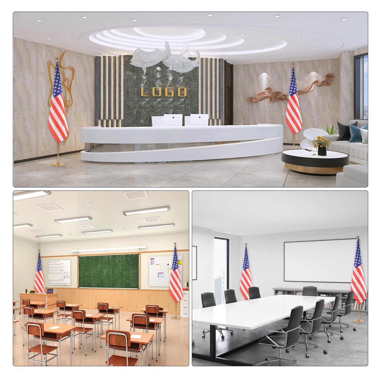 WJTQTBT Indoor Flag Pole Kit with Weighted & Thickened Base 6-8FT,Stainless Steel Commercial Indoor Flagpole for Office School City Hall,Heavy Duty Indoor Telescoping Flag Pole,Golden 1 Pack