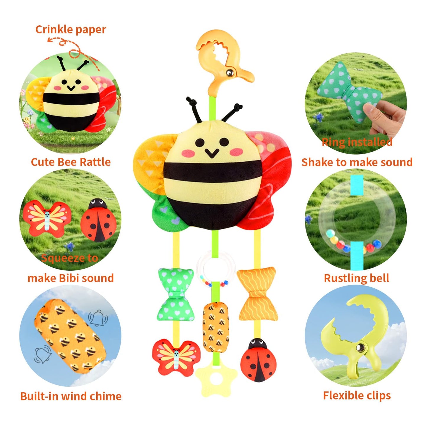MokukuToys Baby Toys for 0 3 6 9 12 Months, Plush Animal Sensory Hanging Rattle,Newborn Interactive Soft Toys for Baby,Car Seat Stroller Toys Gift for Infant Boy Girl