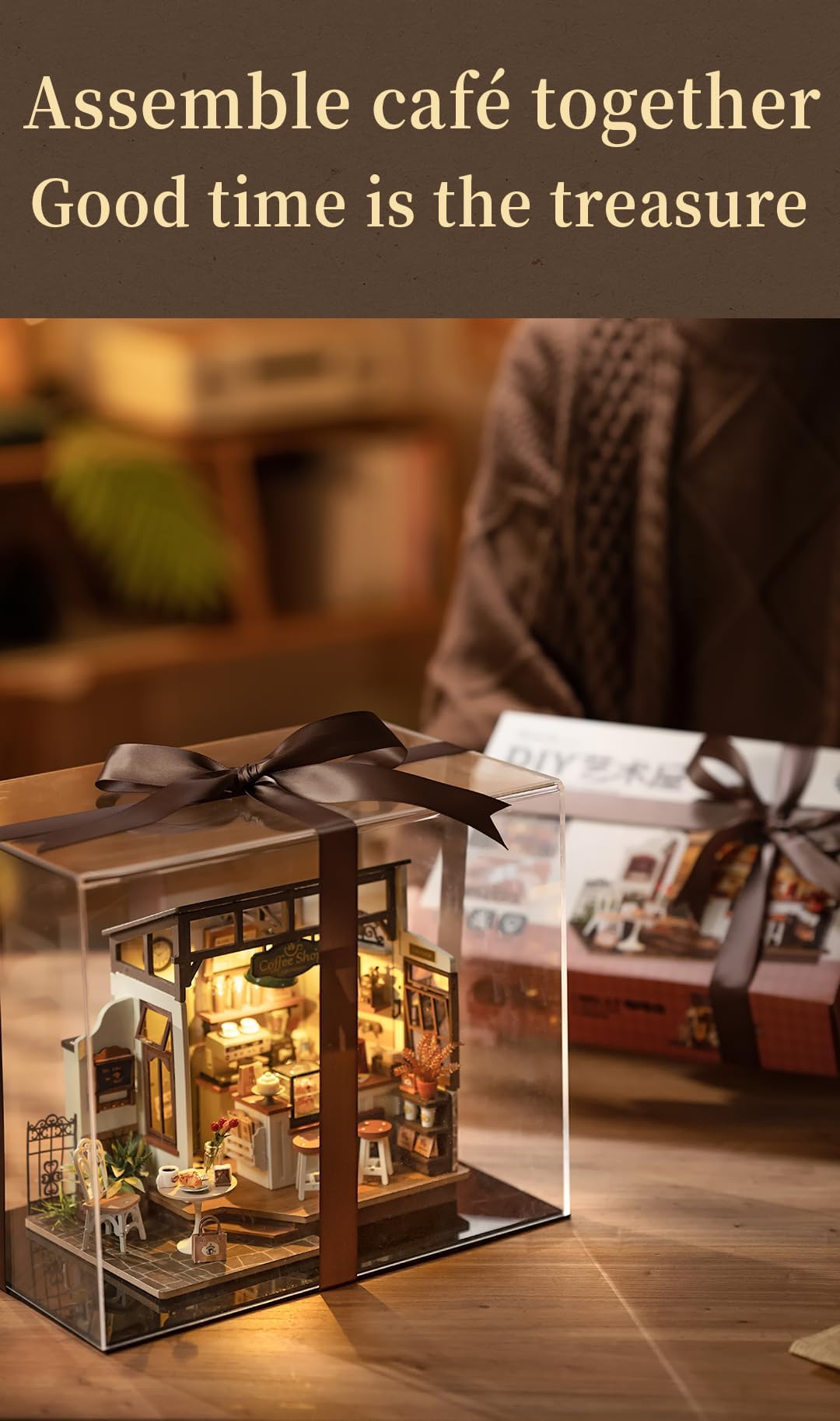 Rowood Coffee Miniature House Kit, Mother's Day DIY Miniature Dollhouse Kits for Adults to Build, Wooden Mini House Model Kits Adults Crafts with LED, Gift on Christmas Birthday for Family-NO.17 Cafe