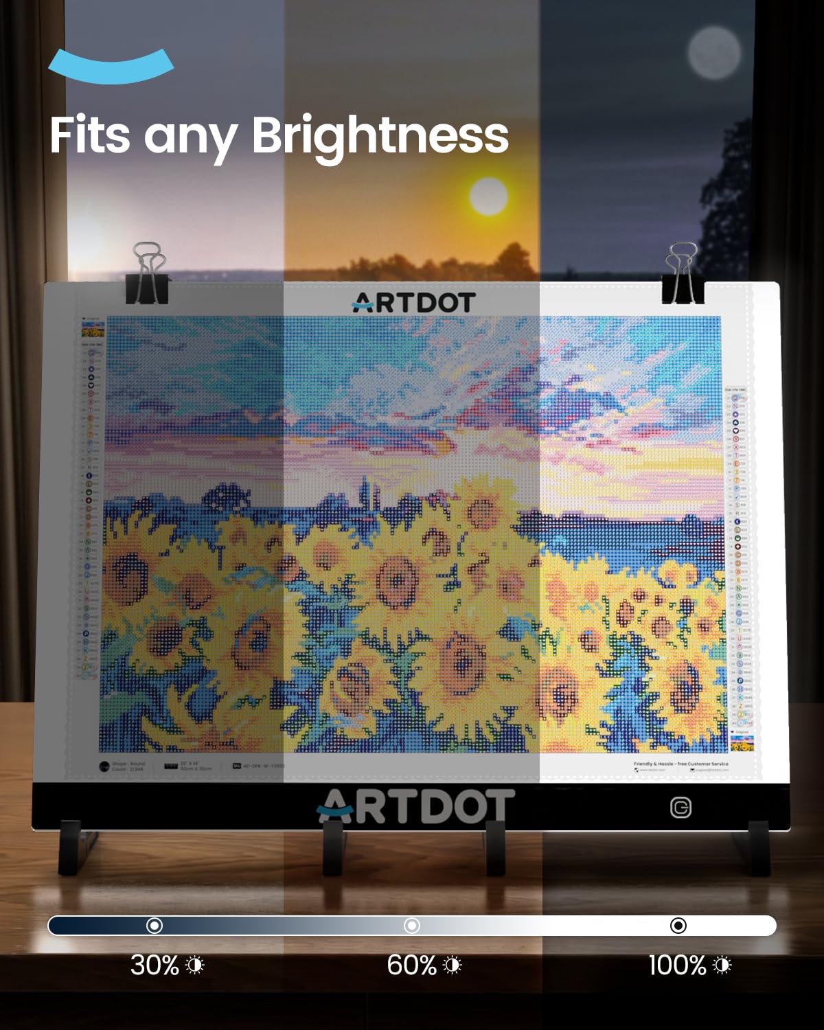 ARTDOT A3 LED Light Pad for Diamond Art Kits for Adults, USB Powered Light Board Kit, Adjustable Brightness with Diamond Painting Tools Detachable Stand and Clips