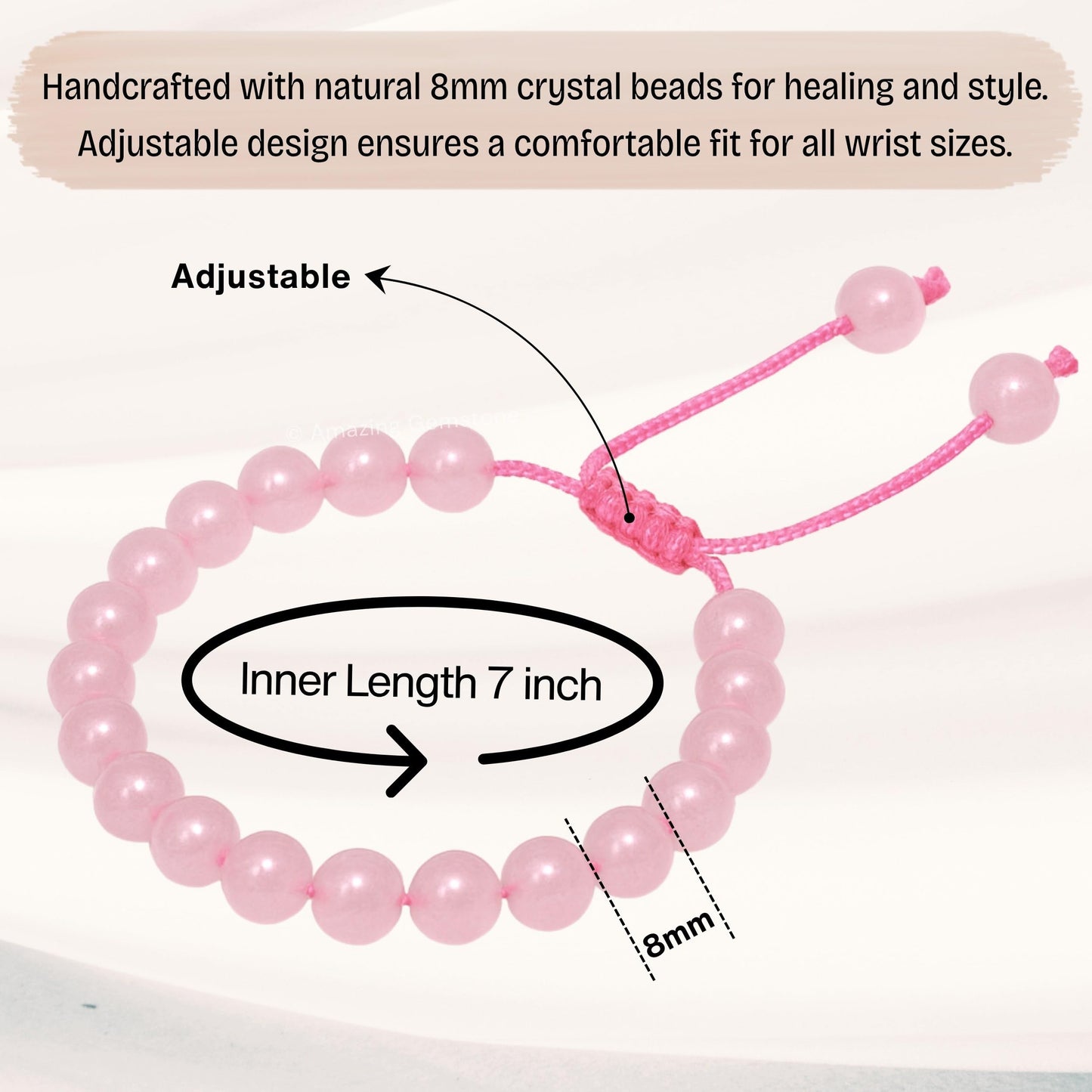 Amazing Gemstone Rose Quartz Bracelet, Gifts For Men & Women - Protection Healing Crystal Bracelet - 8mm Gemstone Beaded Adjustable Bracelet, Pulseras Para Hombres Mujer Stocking Stuffers