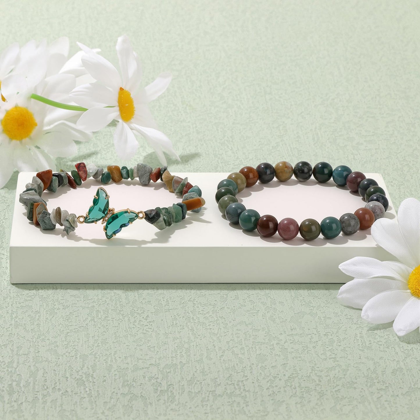 GolbalJew Indian Agate Beaded Bracelet for Women Healing Crystal Stone Beads Stretch Bracelets Butterfly Charms Jewelry Women Gift