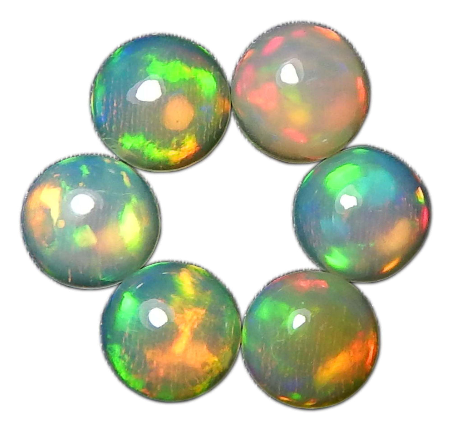 Myhealingworld Natural Ethiopian Opal 5mm round cabochon AAA quality loose calibrated gemstones for jewelry making round 5mm - 6 Stone