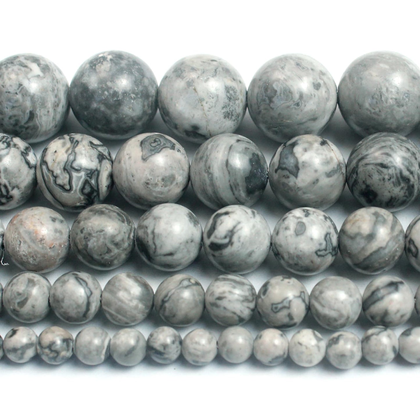 Cynbpm Natural Stone Macrame Grey Star Beads for Crafts Black Embroidery Pony Loose Round Beads Jewelry Making Bracelets Necklace 6mm