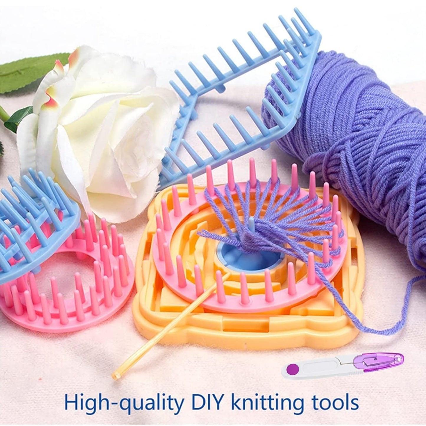 Ayasee Weaving Loom Kit, Flower Knitting Loom Kit, Frame Looms, Knitting Wool, Round/Square Knitting Looms Craft Kit Multi Color (Flower Maker + Pom Maker)