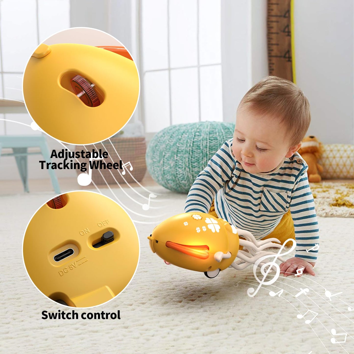 SWTOIPIG Electric Dancing Octopus Toy with Led Light and Music, Kids Electric Crawling Octopus Tummy Time Toys, Rechargeable Interactive Sensory Toy, for Christmas Birthday Gift(Yellow)