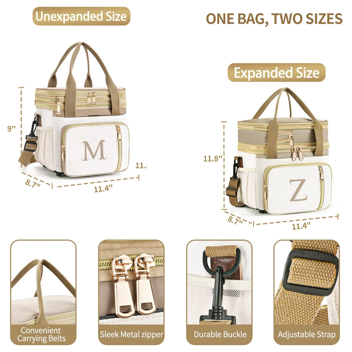 LOKASS Personalized Initial Lunch Bag for Women, 16L Large Insulated Adult Lunch Box Leakproof LunchBox, Mother's Day Lunch Bag with Strap Gifts for Wife, Mom & Friends for Work, Picnic, Travel C
