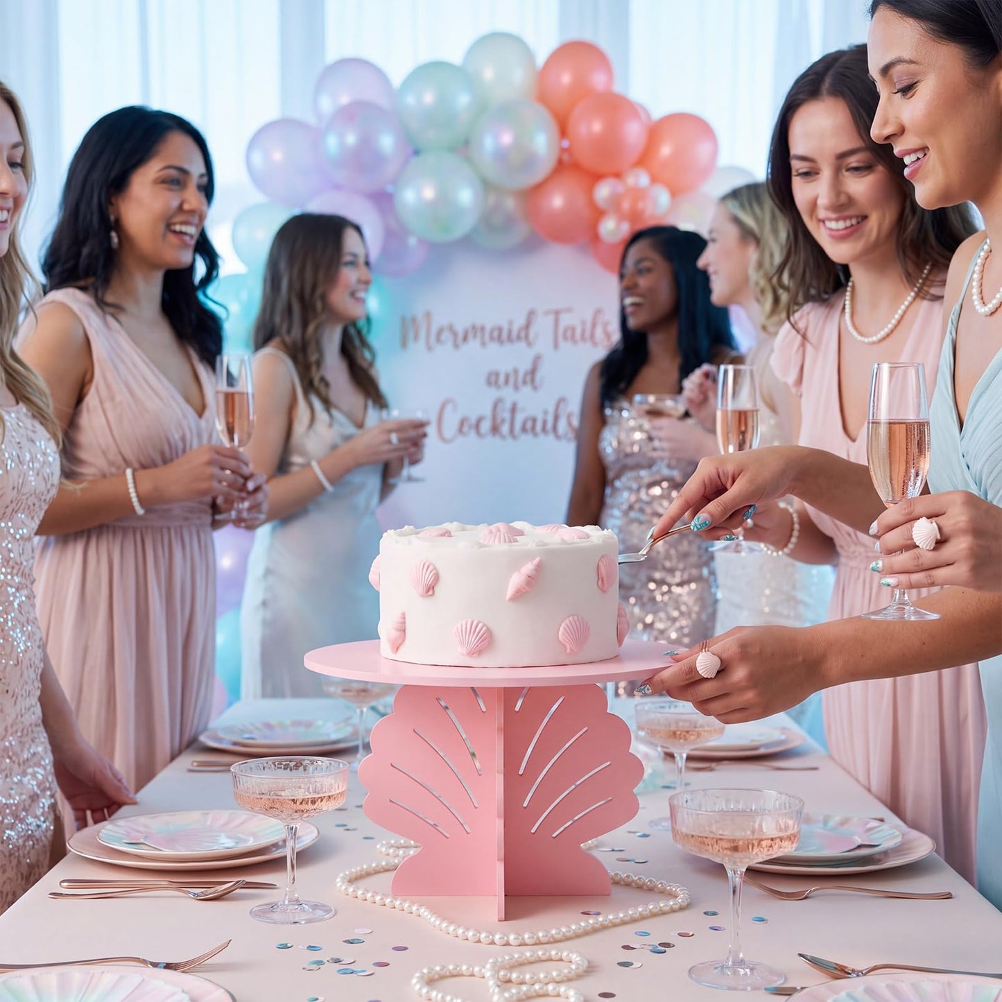 Lallisa 12" Shell Shaped Cake Stand Pink 3D Ocean-themed Party Decorations with Scalloped Base PVC Dessert Holder Centerpieces for Wedding, Birthday, Baby Shower & Tea Party Ocean-themed Supplies