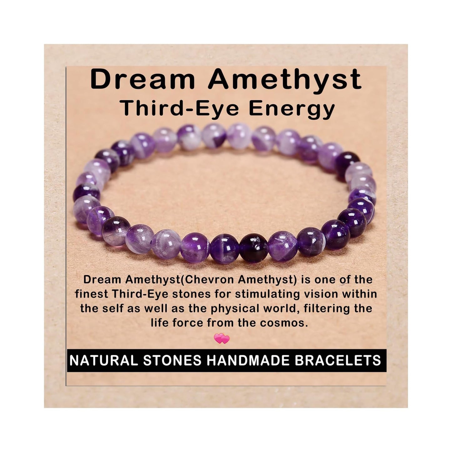 AD Beads Handmade Gemstone Stretch Elastic Bracelet Crystal Reiki Nature's Beauty and Spiritual Essence Unisex (6mm, Dream Amethyst (Third-Eye Energy))