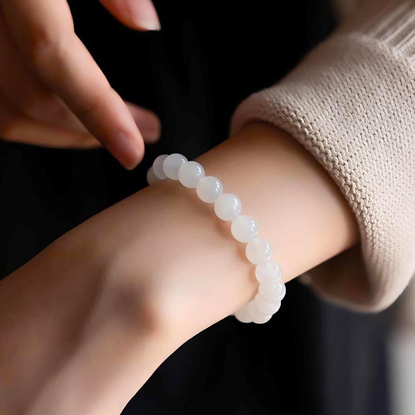 Cryhand White Jade Bracelets For Men Protection Healing Crystal Bracelet For Women Spiritual Charms Stretchy 8mm Beaded Lucky Handmade Anxiety Braceletss