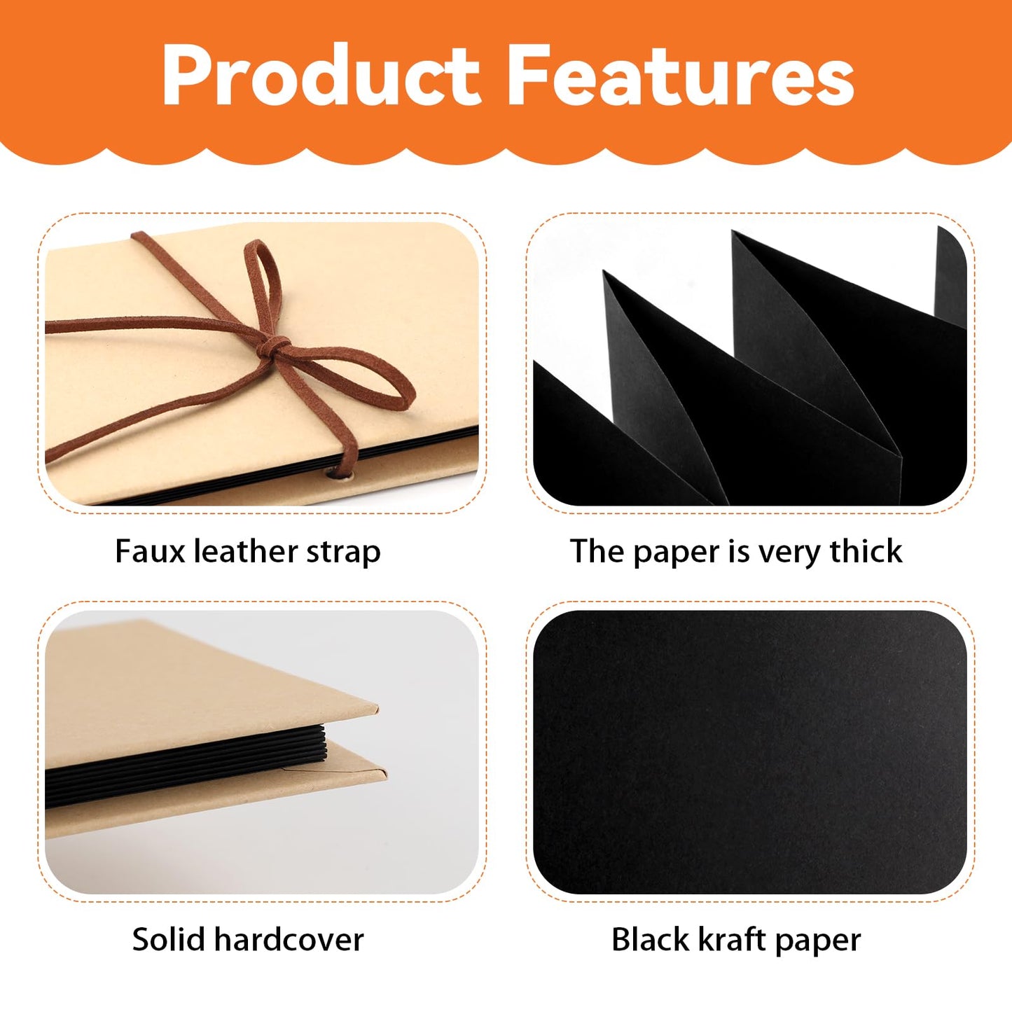 4 Pack 6 x 8 Inch Small Scrapbook Album with Black Pages,Photo Album with DIY Accessories Kit,Stretchable Folding Kraft Paper Memory Book Accordion Adventure Scrapbook for Anniversary Graduation