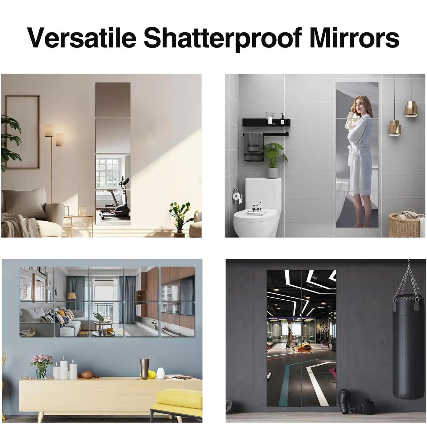 PopularLdo 6 Pack 14"x12" Shatterproof Acrylic Mirror Tiles – Self-Adhesive, Unbreakable Wall Mirrors for Kids Room, Bathroom, Bedroom, Closet Door, or Home Gym