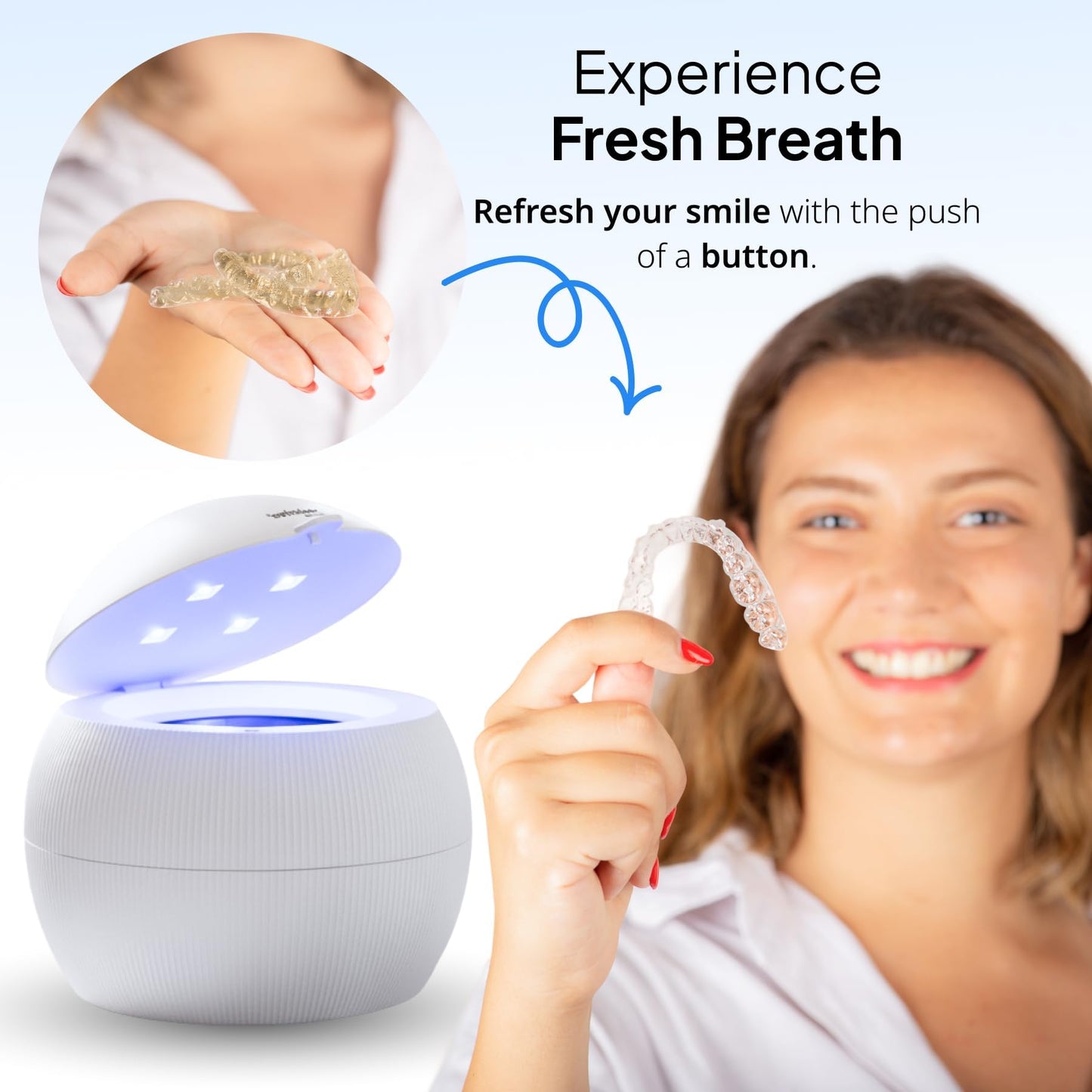 Swissker by Swissklip ShinePod Ultrasonic Retainer Cleaner Machine – Dental Pod Ultrasonic Cleaner for Dentures, Aligners, Mouth Guards, Invisalign Cleaning – UV Sterilization – White