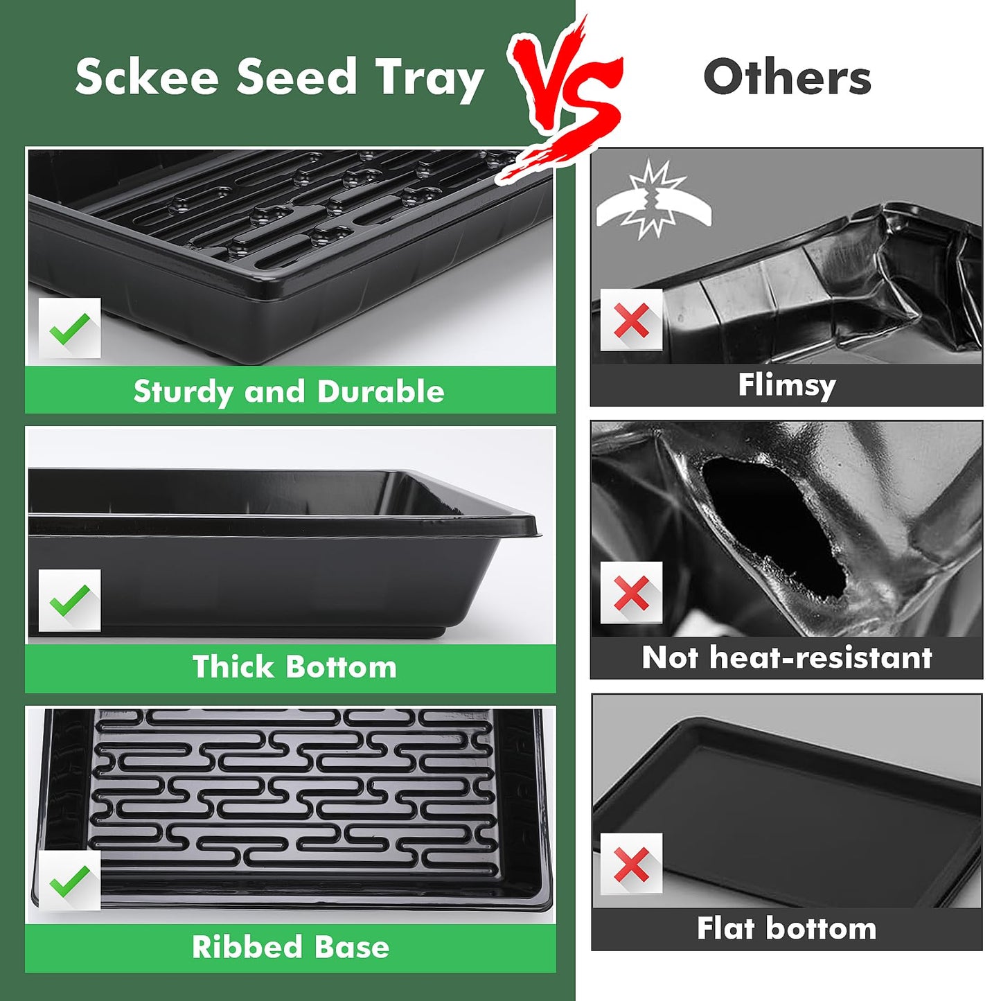 Sckee Upgraded 10 Pack Plant Growing Trays Seed Starting Tray Microgreens Growing Trays Seedling Plant Germination Starter Tray Transplant Fodder Flats, No Holes, No Leakage, Reusable (1017)