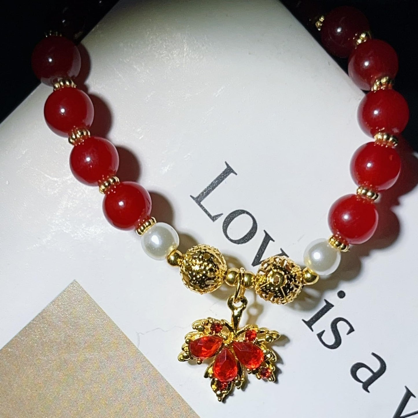 WETMT Fall Bracelet for Women Crystal Maple Leaf Charms Bracelet Gold Red Jade Stretch Bracelet Autumn Thanksgiving Beaded Bracelet Natural Stone Bracelet Vintage Fall Jewelry
