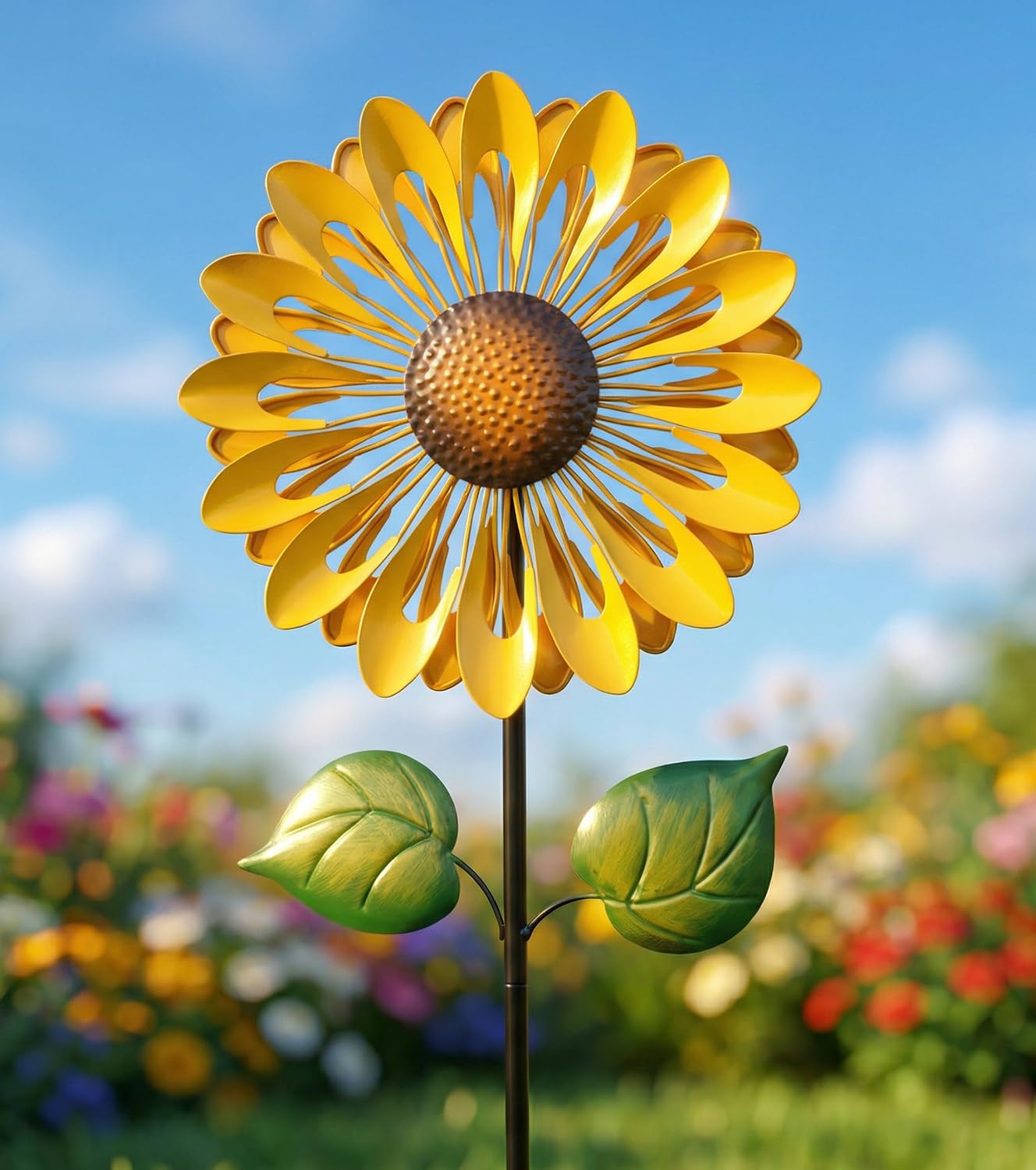 Sunflower Wind Spinners Outdoor, Metal Pinwheel Wind Sculpture for Yard Decorations, Windmill for Yard, Garden, Patio Art
