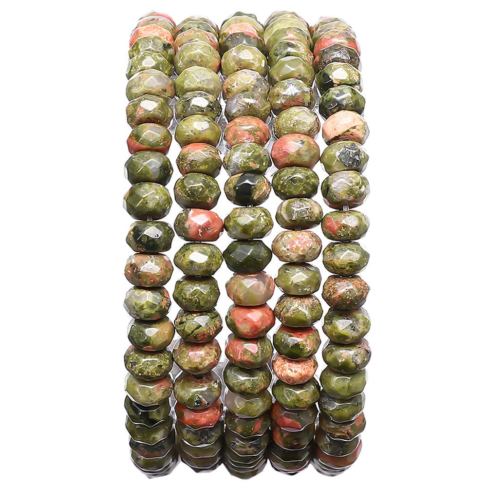 BEADIA Faceted Natural Unakite Stone Rondelle 4x6mm Loose Semi Gemstone Beads for Jewelry Making 38cm