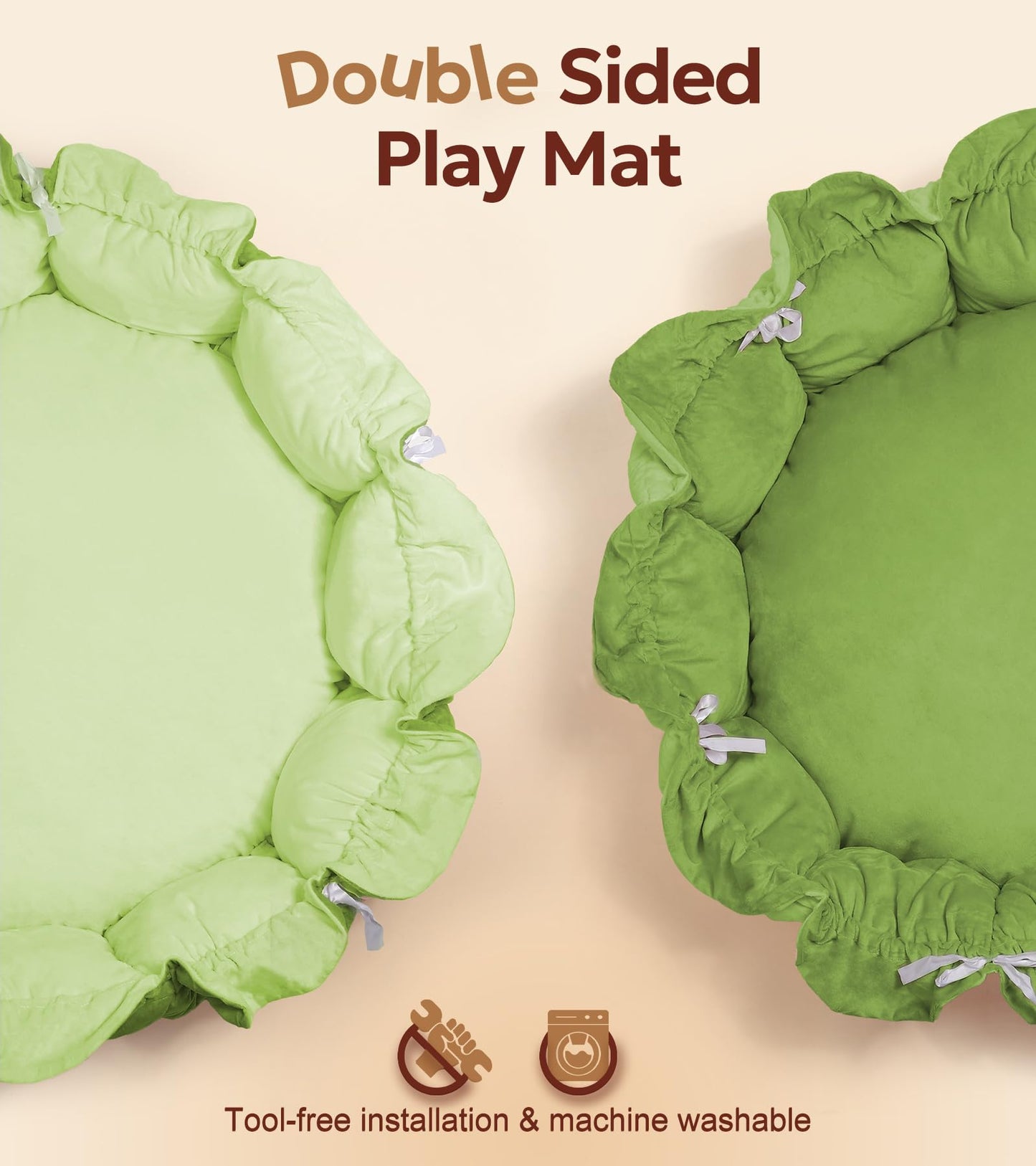 5-in-1 Thick & Plush Baby Play Gym, Baby Play Mats for Floor, Tummy Time Mat with 6 Toys, Convertible Stage-Based Developmental from Babies to Toddlers, Ball Pit, Green