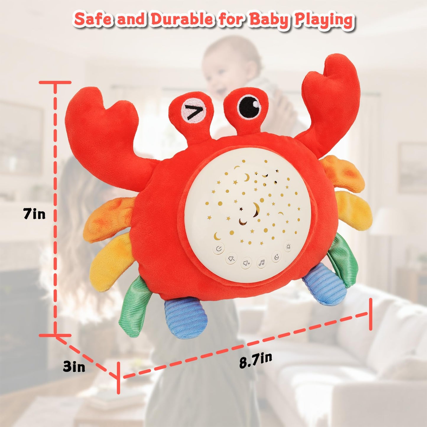 MPQMPQ Baby Sleep Soother Toys - Night Light Projector & White Noise Sound Machine, Soft Stuffed Animal Crab Musical Toys for Babies 0-6-12-18 Months Toddlers Boys Girls Christmas Gifts