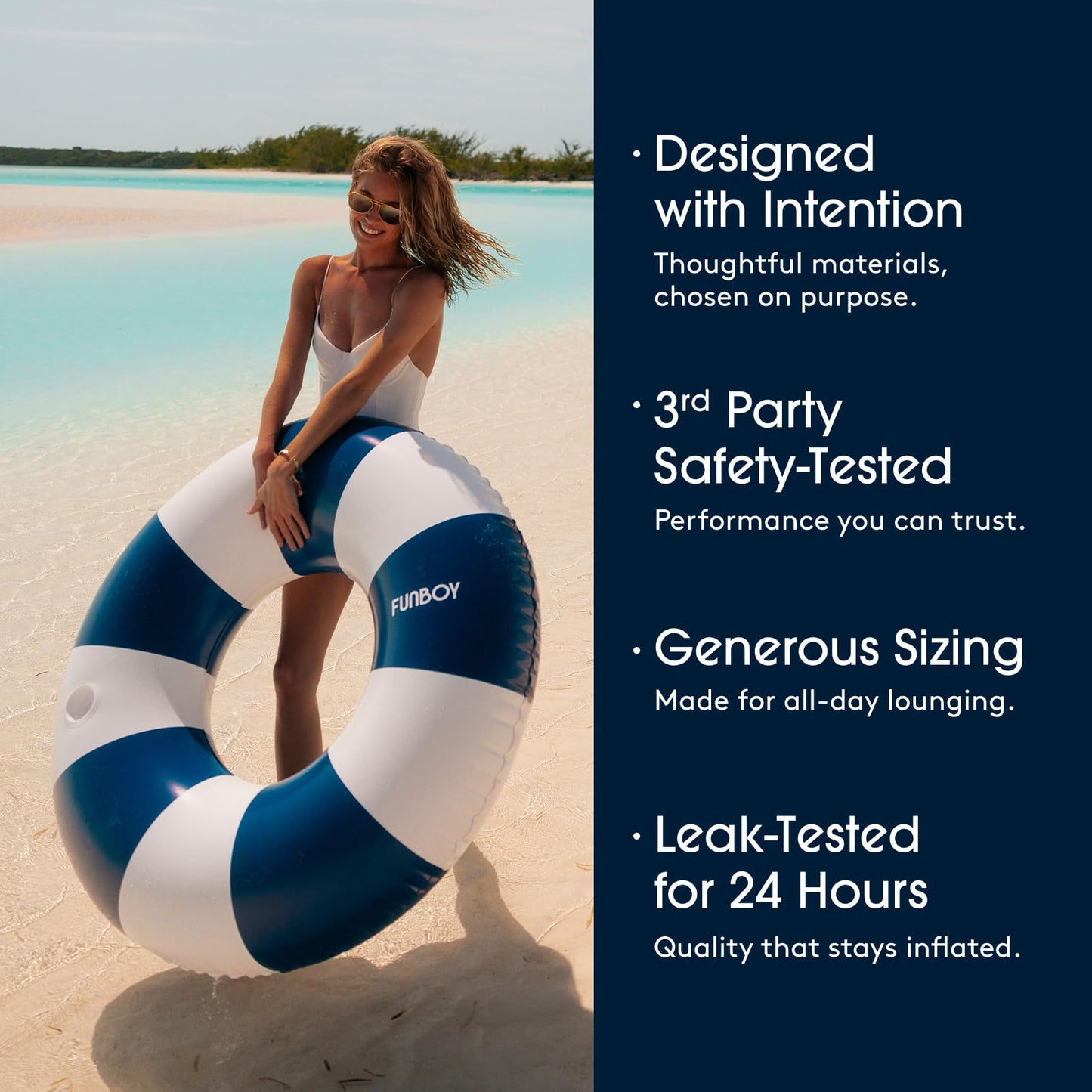 FUNBOY Giant Vintage Navy Blue Stripe Inflatable Tube Pool Float with Cup Holder 48" Large Pool Float for Adults Inner Tube Swimming Pool Toys Swim Rings Pool Lounger Float for Pool Party & Summer