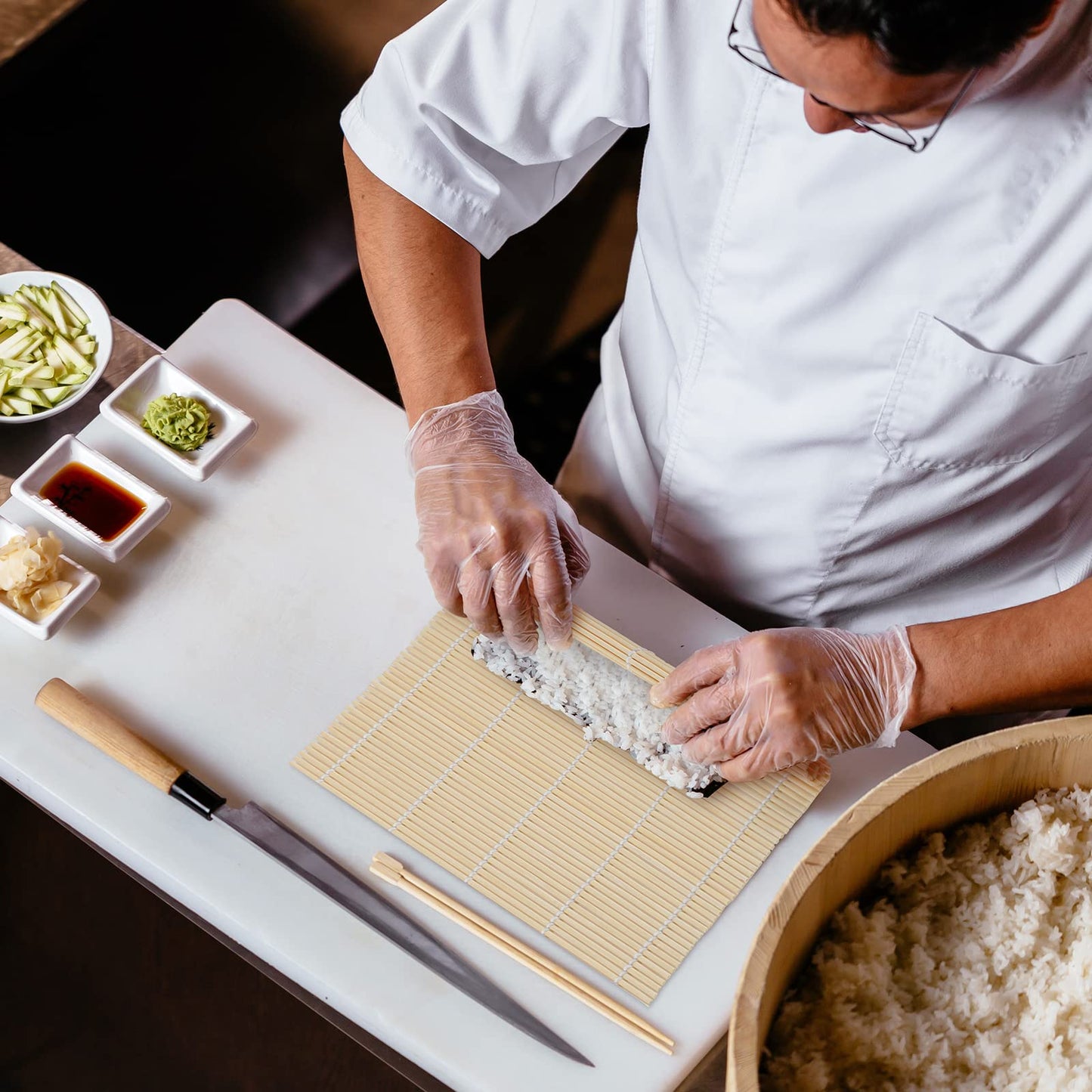 Hoolerry 24 Pcs Sushi Mat Bulk Bamboo Sushi Making Roller Non Stick Square Rolling Mat for Home Party Supplies, 9.5" x 9.5"
