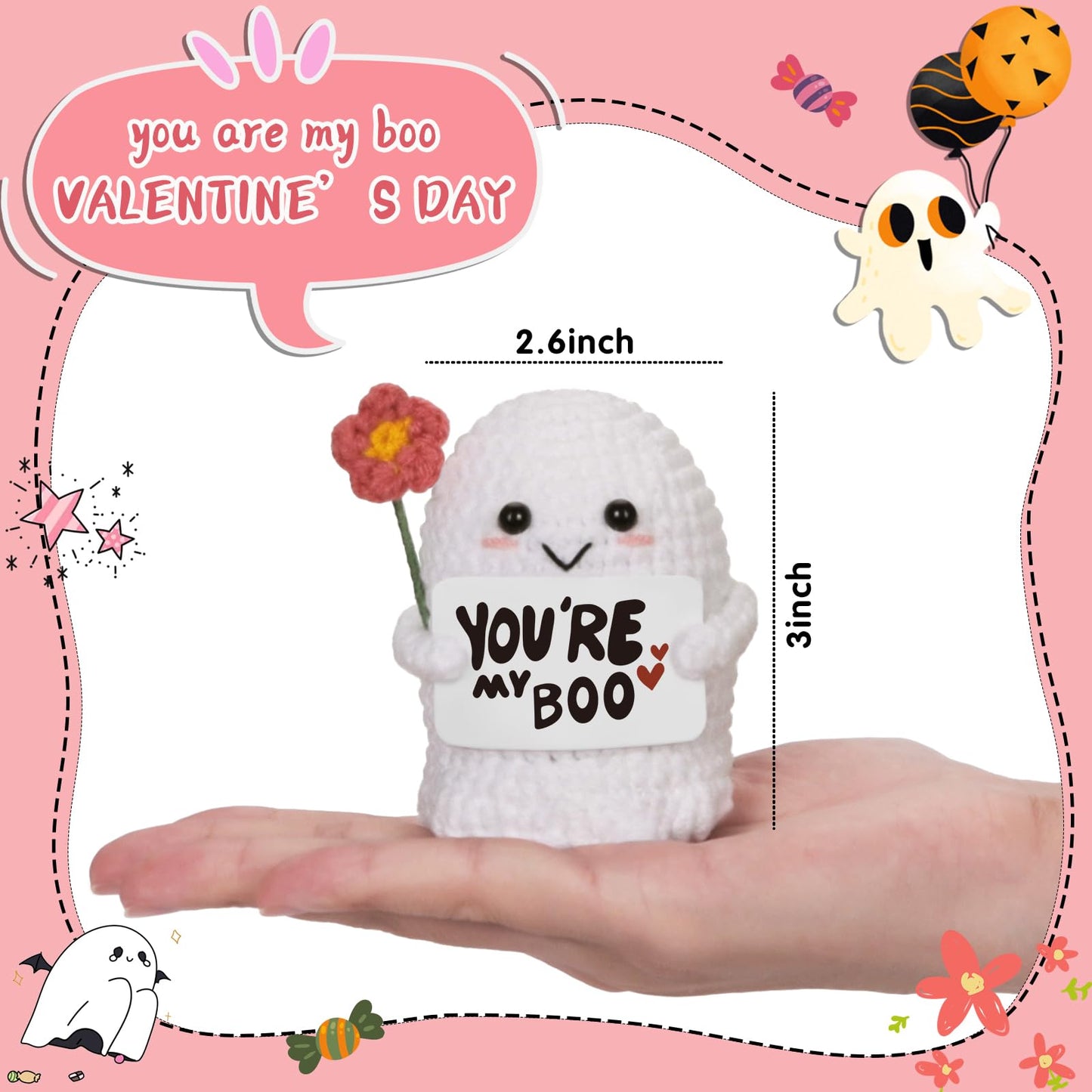 Frabaca You're My Boo Crochet Ghost - Anniversary Love Gifts for Women Men Her Him Boyfriend Girlfriend, Mothers Day Card for Wife from Husband for Valentine Birthday Halloween