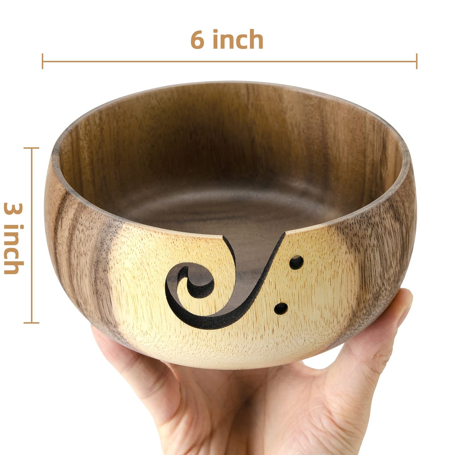 Little World Yarn Bowl - Wooden Yarn Bowls for Crocheting with Holes, Preventing Slipping and Tangles, Handmade Craft Knitting Bowl Yarn Holder Mothers Day Gift for Knitting Lovers (Coconut)