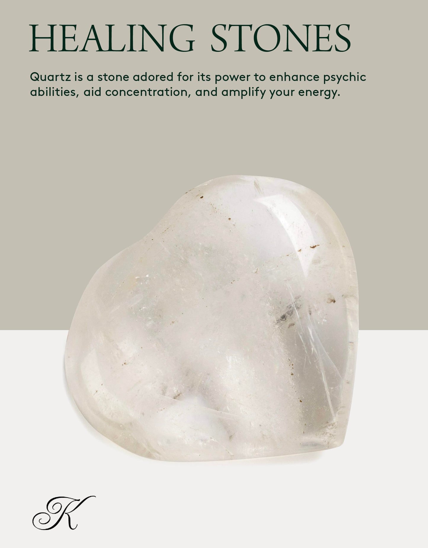 KALIFANO Quartz Heart Carving with Healing & Calming Effects - High Energy Reiki Worry Cuarzo Crystal Used for Soothing Anxiety and Stability (Information Card Included)