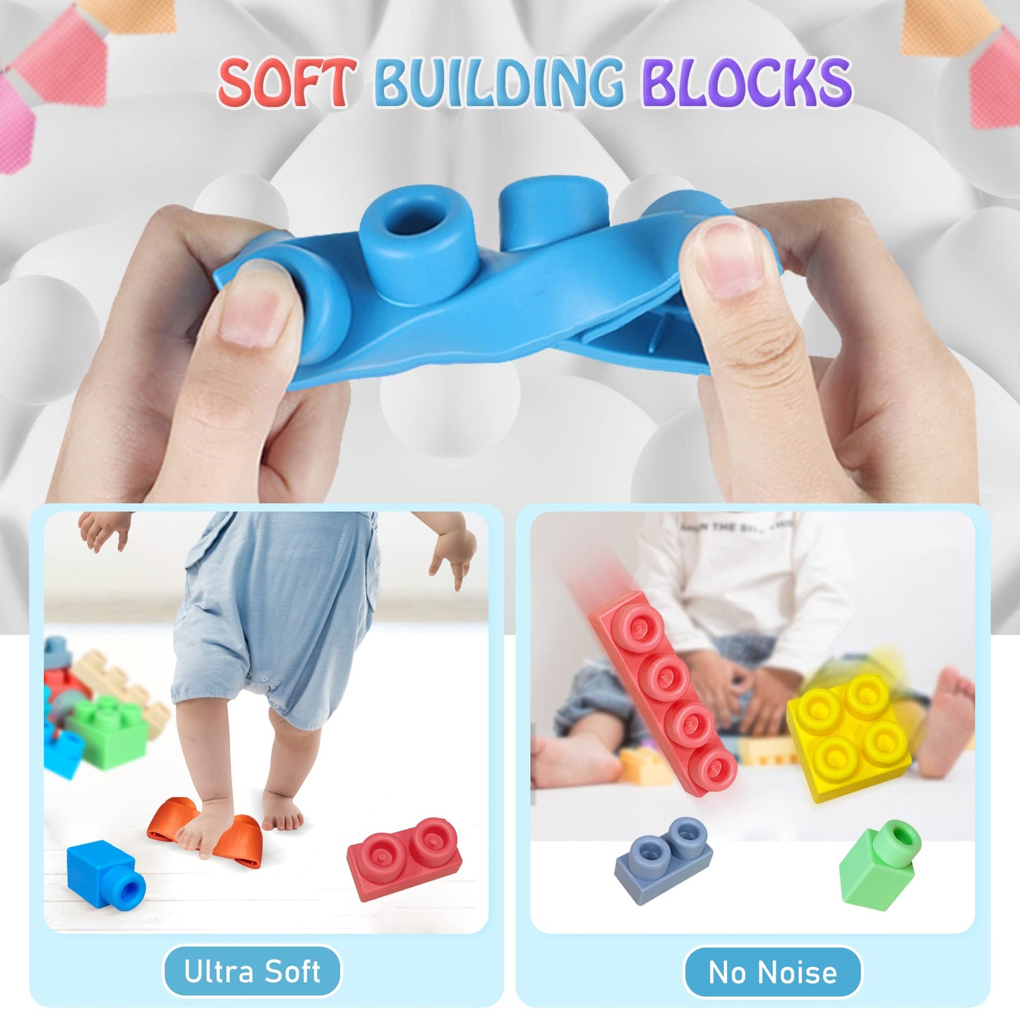 Baby Soft Blocks Building Block Toys, Babies Soft Rubber Baby Blocks 12-18 Months and Baby Sensory Balls, Montessori Toys Soft Baby Balls 6 to 12 Months Textured Geometric Shapes for Babies' Sensory D