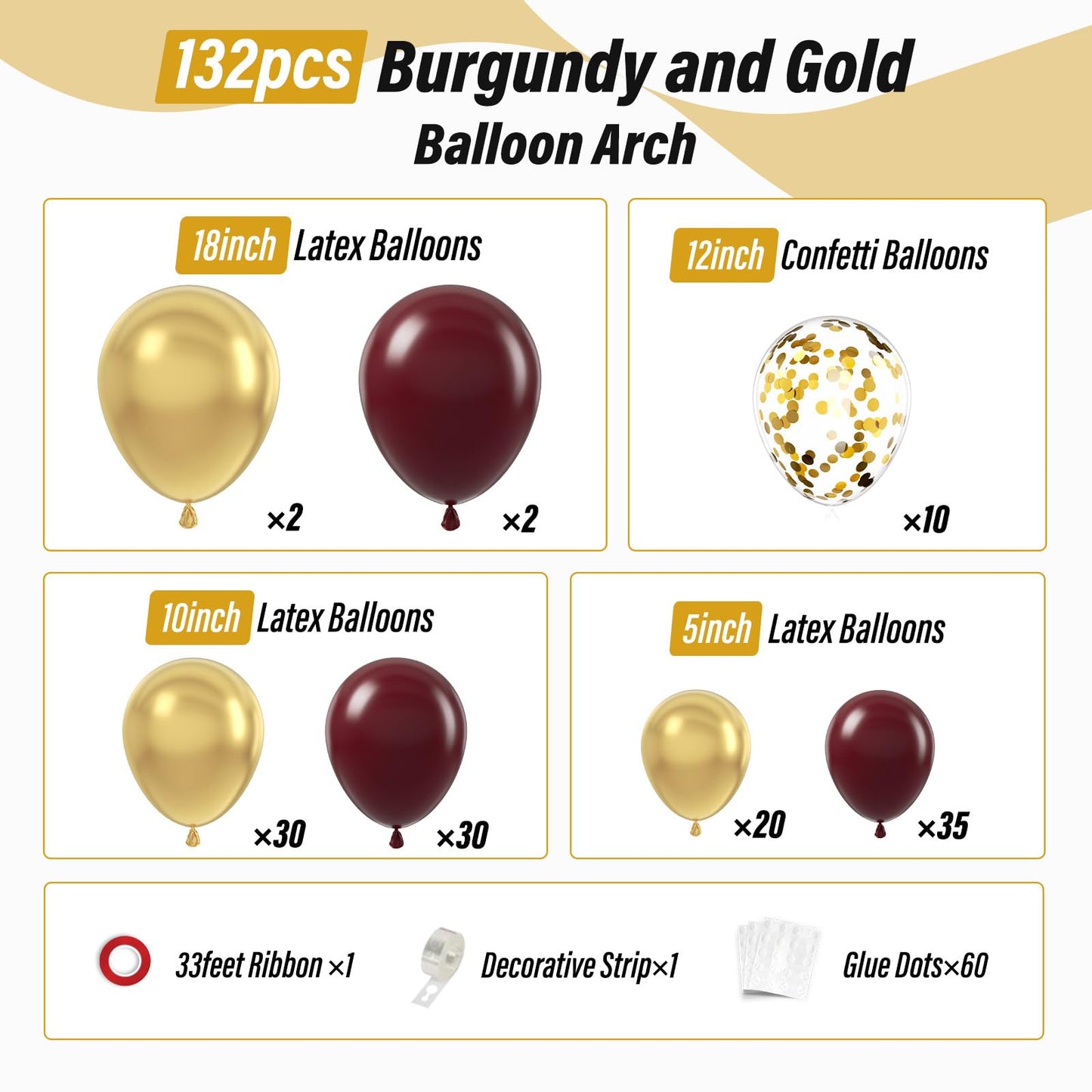 Burgundy Balloon Arch Garland Kit with Burgundy Maroon Gold Confetti Balloons for Birthday Graduation Bridal Shower Party Decorations