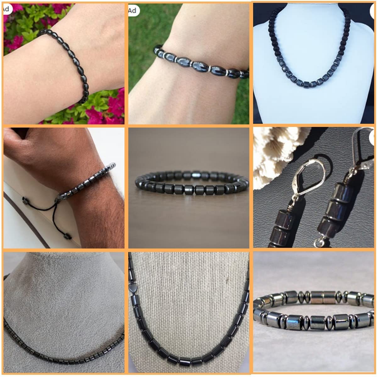HAAMIIQII 65pcs 6mm Natural Black Hematite Loose Gemstone Beads Drum Shape Spacer Stone Beads for Jewelry Making DIY Bracelets Necklaces Crafting