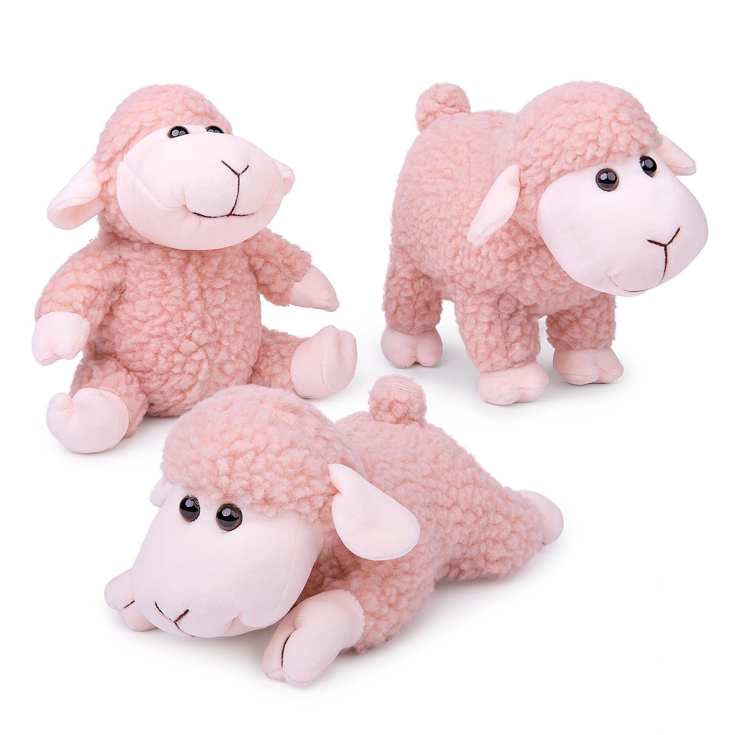 Tiny Heart Lamb Stuffed Animal Sheep Plush Toy 3 Pcs Cute and Super Soft Nursery Home Decor Bedroom Small Gift for Kids Boys and Girls Companions Pink