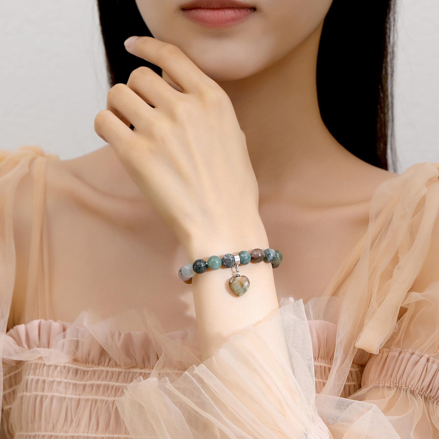 MAIBAOTA Stone Bracelets for Women 8 mm Beaded Bracelets for Women Love Heart Bracelet Jewelry, Crystal Gifts for Christmas Birthday Valentine's Day Anniversary
