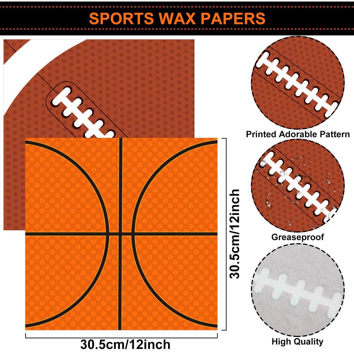 Whaline 240 Sheets Sport Wax Paper Deli Paper, 12x12 In, 4 Designs: Basketball, Football, Soccer, Baseball