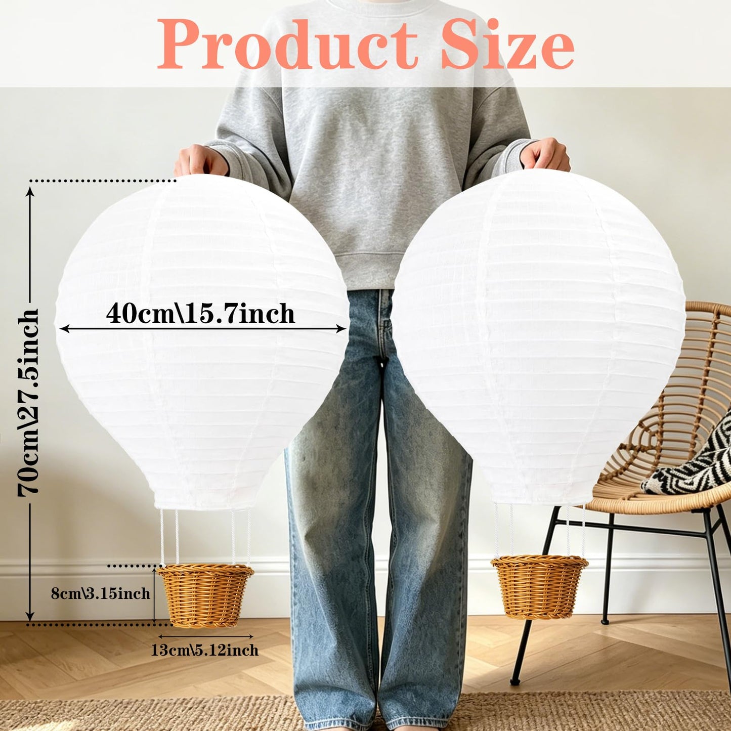 MASTRON 2 PCS Hot Air Balloon Lampshade Without Light, 16 Inch Hot air balloon decorations, Handmade lamp shades Hanging lantern for Nursery, Kids Room, Baby Shower Party Decor