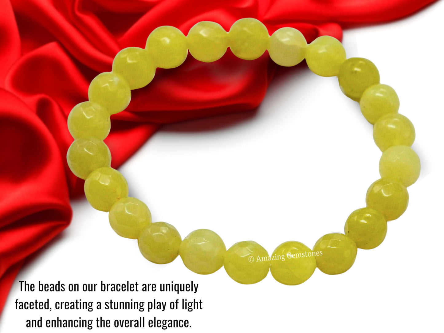 Amazing Gemstone Lemon Jade Bracelet for Women - Chakra Mens Bracelet Protection Crystals&Healing Stones - Bracelet Spiritual Meditation Gift Christmas Stocking Stuffers (Faceted Beaded Bracelet)