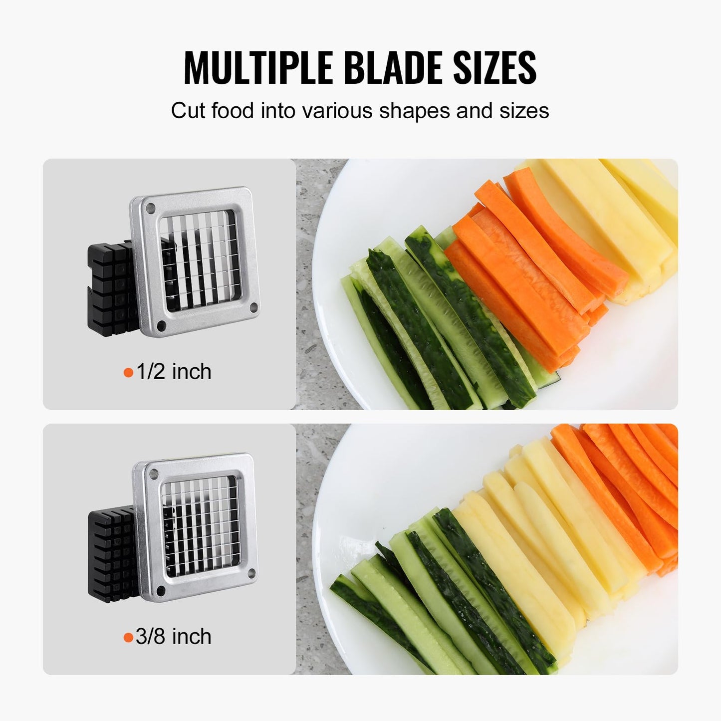 VEVOR French Fry Cutter, Potato Slicer with 1/2-Inch and 3/8-Inch Stainless Steel Blades, Manual Potato Cutter Chopper with Suction Cups, Great for Potato, French Fries, Cucumber, Vegetables, Carrot