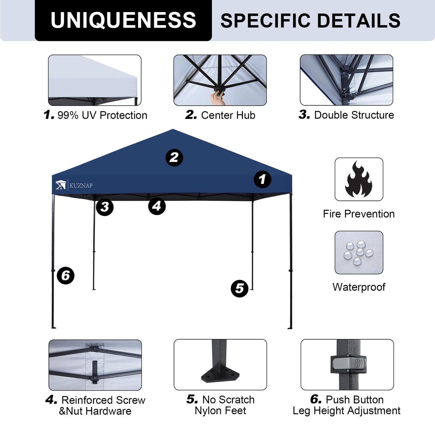 KUZNAP 12’x12’ Pop up Canopy Tent Patented EZ Set up Instant Outdoor Canopy with Wheeled Carry Bag Bonus 4 Weight Sandbags, 8 Stakes and 4 Ropes， Blue