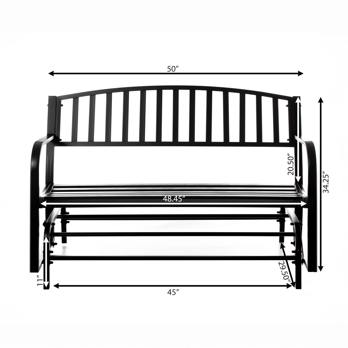 Gardenised QI003392 Outdoor Black Steel Swing, Powder Coated Glider Bench, Loveseat Lawn Rocker Bench for Yard, Patio, Garden and Deck