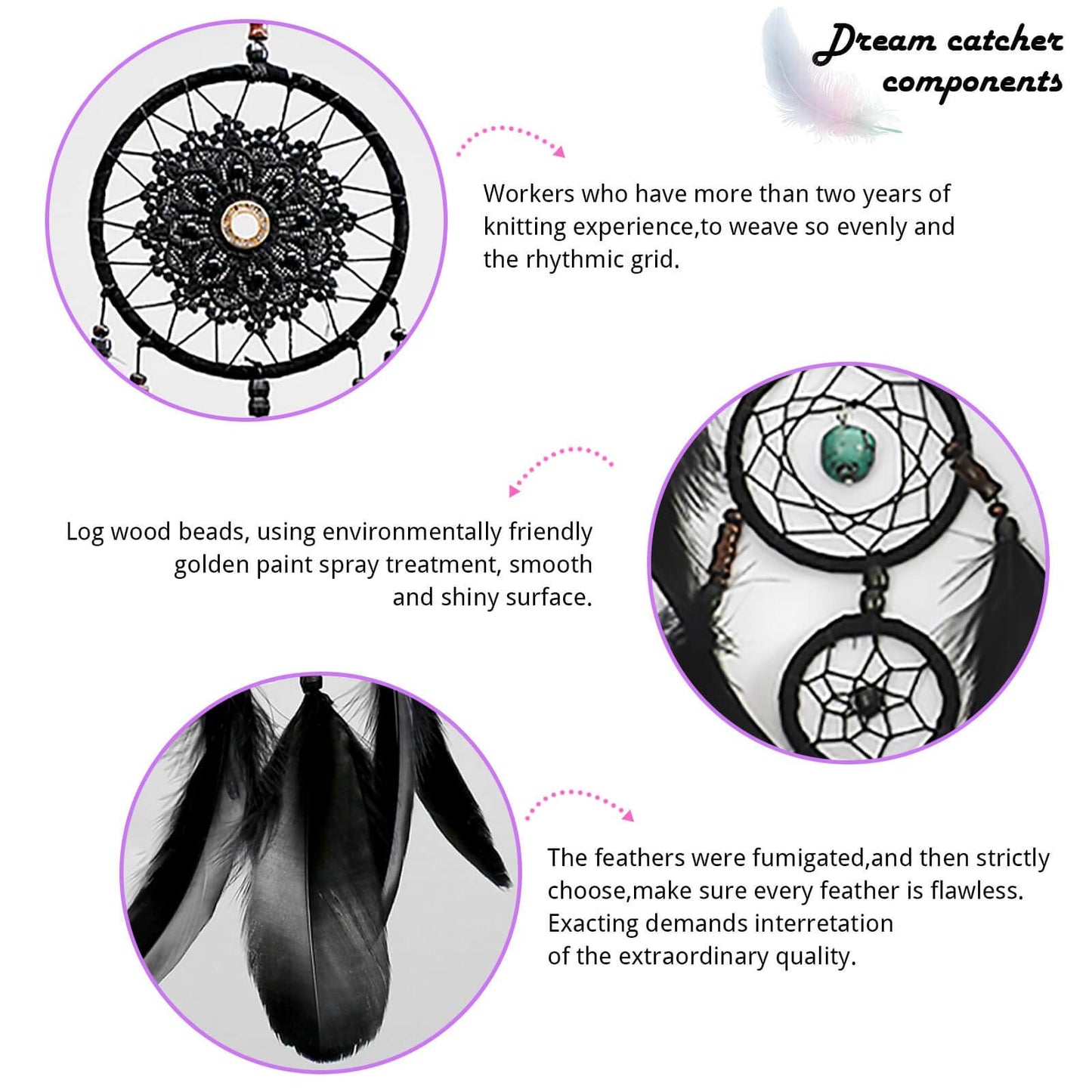 Pretty Jolly Black Gothic Dream Catcher Wall Decor Handmade Woven Feather Macrame Dream Catchers Wall Hanging for Bedroom,Living Room,Wedding Party,Home Decor-Black 3 Rings 22.4"