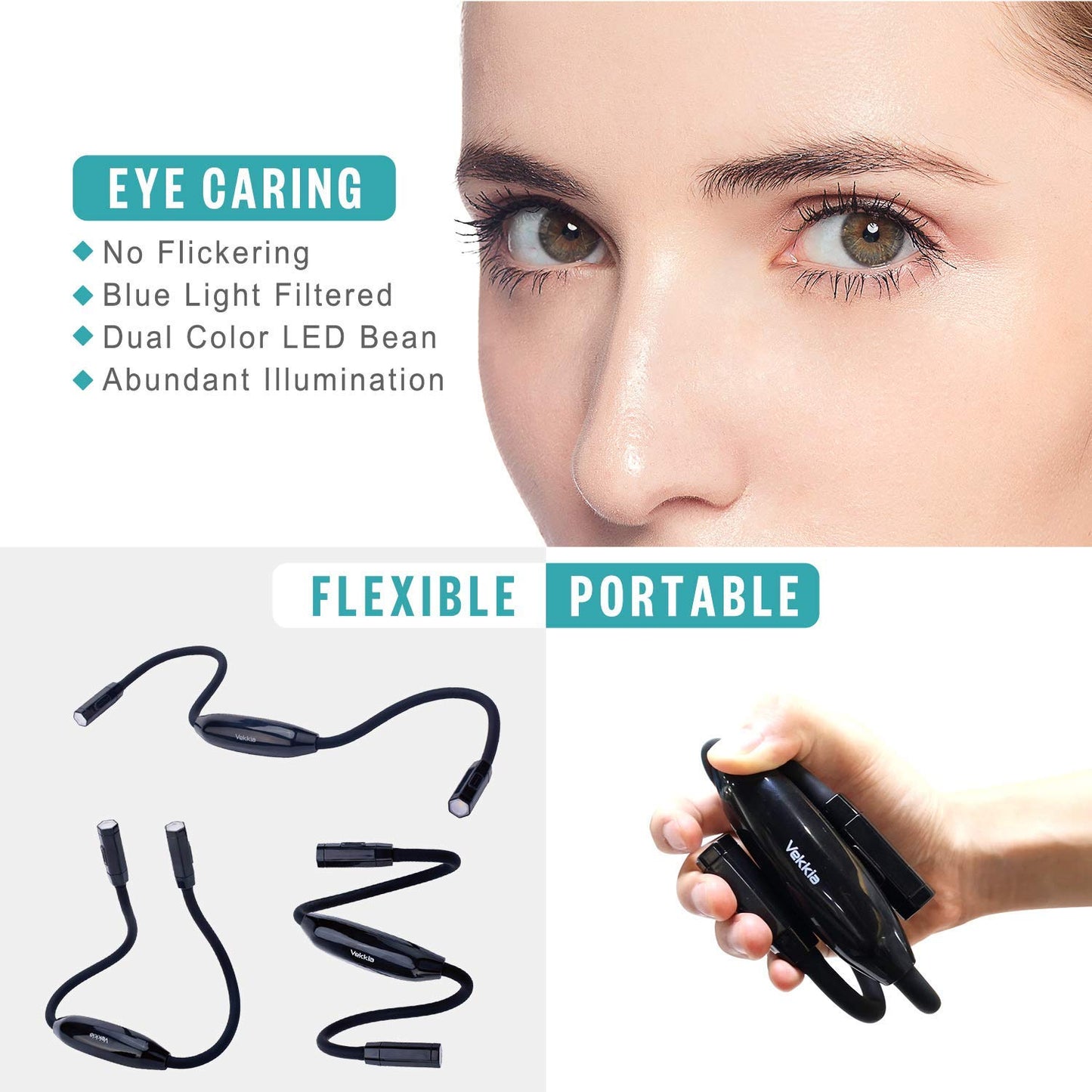 Vekkia Lightweight Neck Reading Light - 3 Colors, 9 Brightness Levels. Rechargeable & Hand - Free. for Reading in Bed, Knitting, Crocheting, Sewing & Crafts, with Long - Lasting and Portable Design
