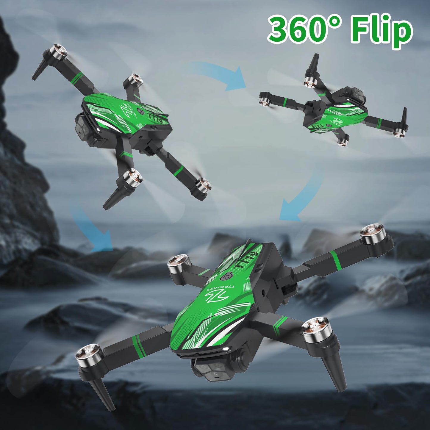 TTROARDS TT19 Drone with 4K Camera for Adults, Drones with 270° Obstacle Avoidance Function, Brushless Motor, Level 3 Wind Resistance, Foldable Quadcopter Mini Drone for Beginners, Green