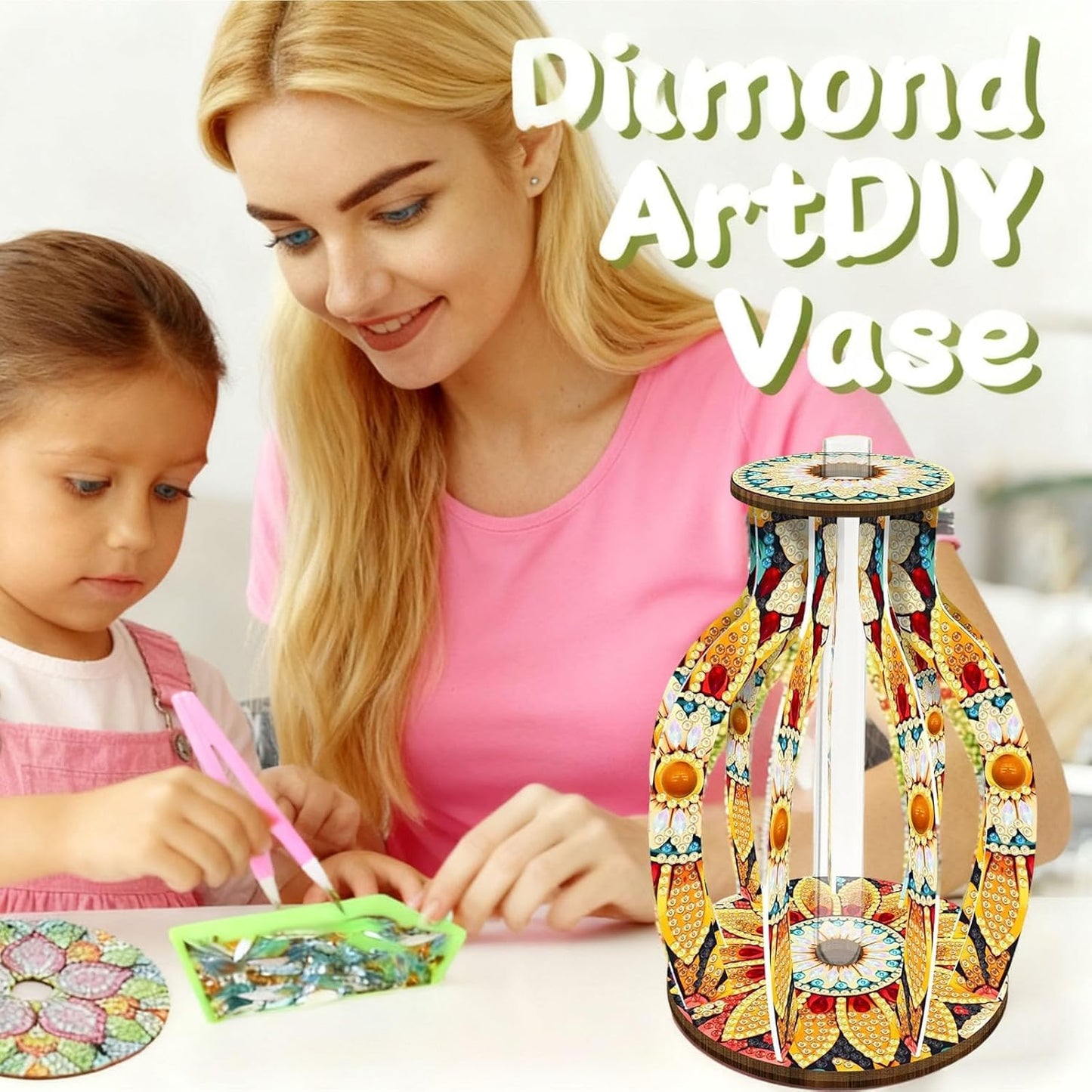 Diamond Art Kits for Adults,5D DIY Vase Flowers Spring Painting Kit Full Drill Gem Art with Painting Kits Creative Diamond Dots for Weddings Living Room Home Decor Coffee Desktop Female Gifts,Purple
