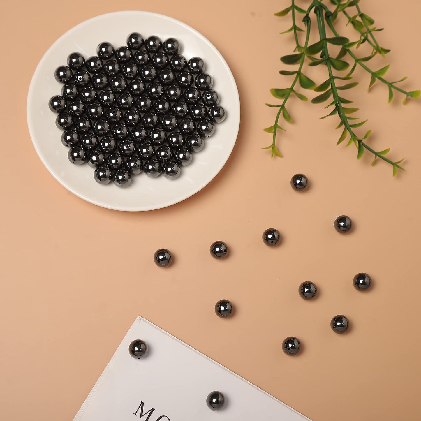 60pcs 6mm Natural Black Hematite Gemstone Beads Energy Healing Crystal Round Loose Stone Beads for Jewelry Making, DIY Bracelets Necklaces