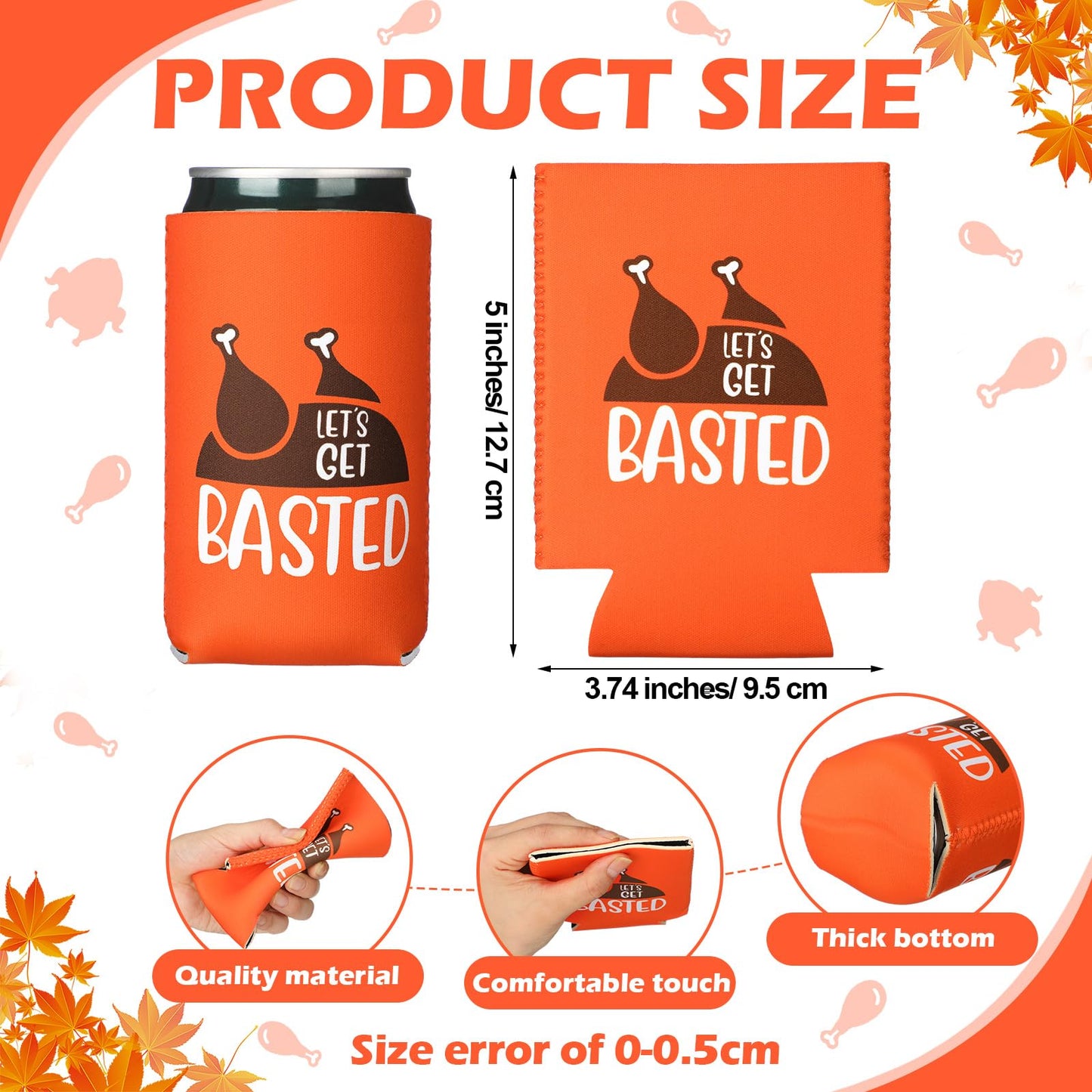 Honeydak 12 Pcs Funny Friendsgiving Favor Can Coolers Talk Turkey Alcohol Gift Thanksgiving Fall Party Favor DIY Holiday Gift Set for Soda Home Beverage Thankful Feast Party Supplies