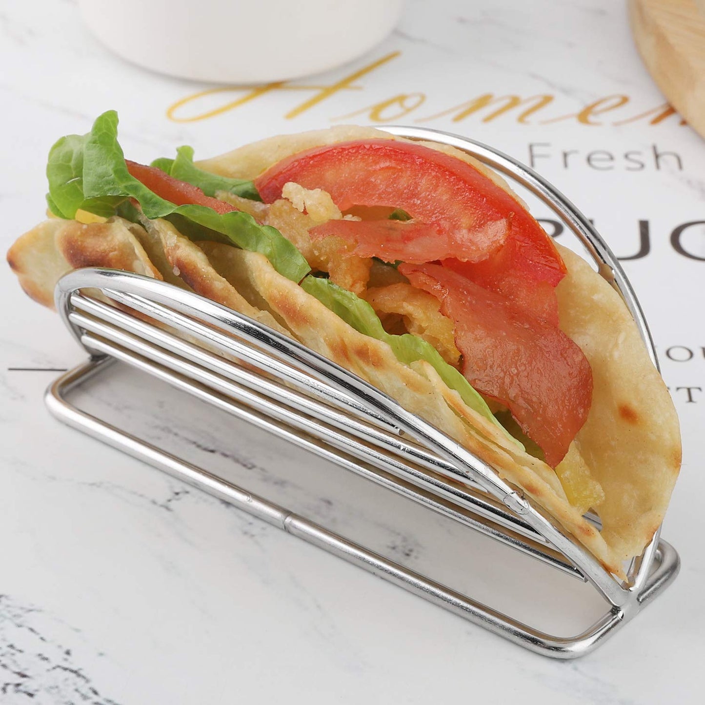 YellRin Taco Holder Stand Stainless Steel Taco Rack Tray Stand Up Holders Kitchen Set for Tortillas, Burritos, Parties & Restaurants (Taco Holders)